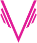 Pink stylized letter "V" with wing-like angled bars on each side.