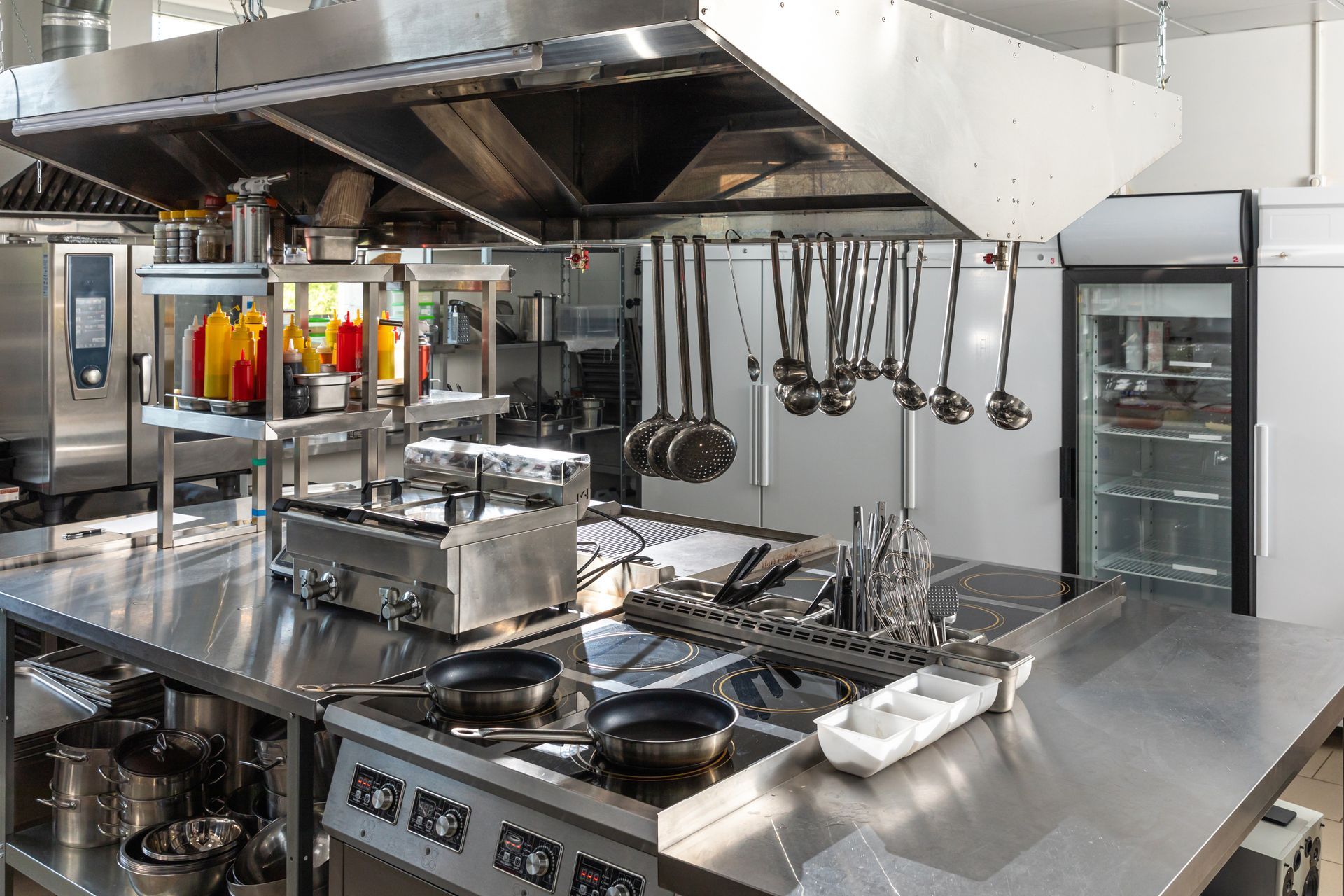 Modern equipment and devices in a kitchen.