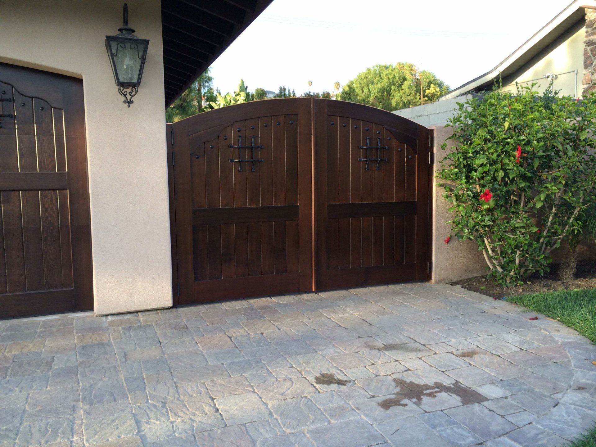Custom cedar wood gate with decorative iron