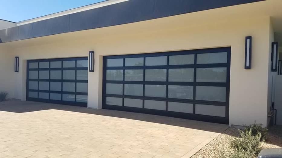 Glass and metal garage door