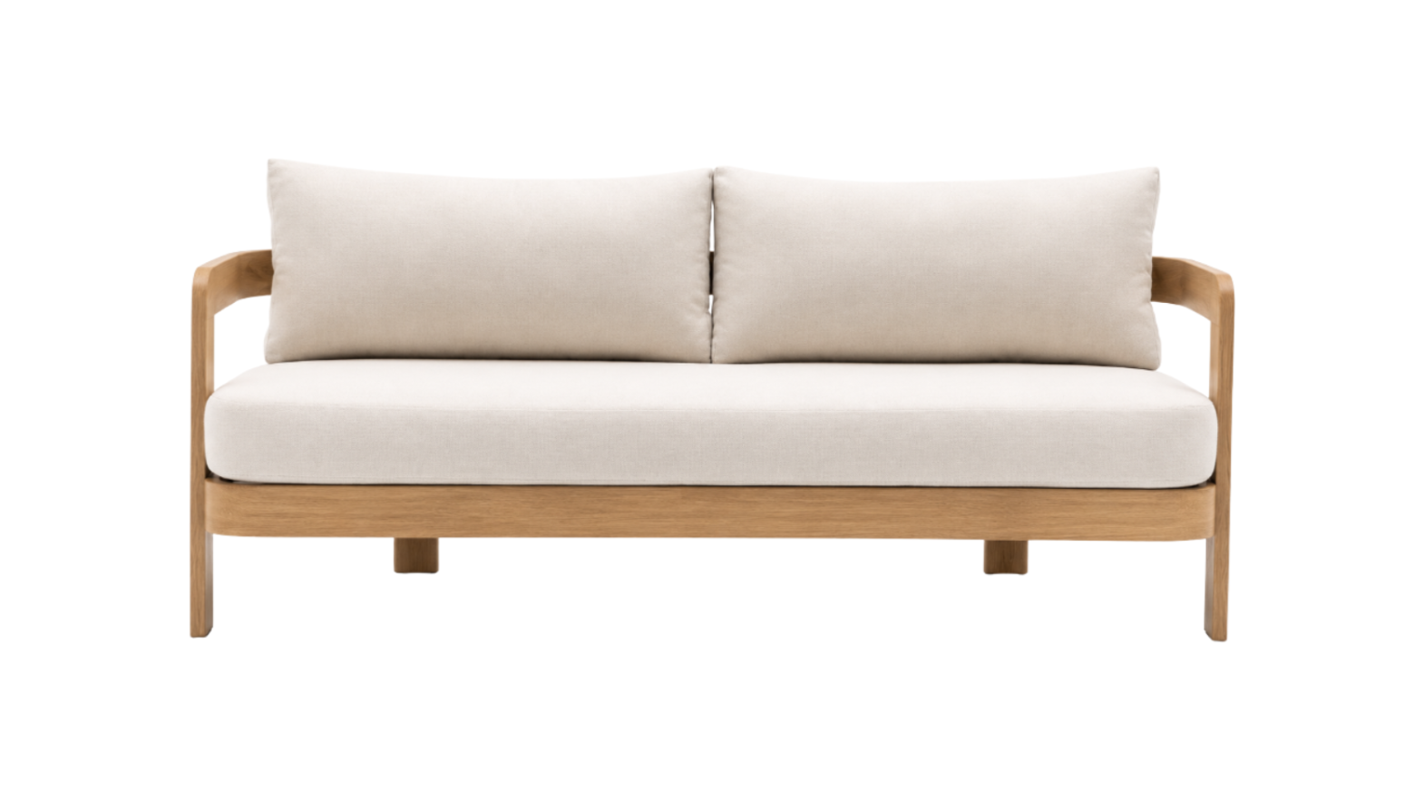 Balmain Outdoor 3 Seater Sofa. Timber Look Aluminium Frame, White Cushions