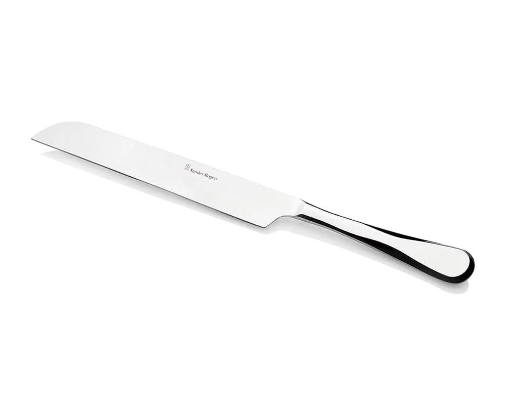 A cake knife with a metal handle