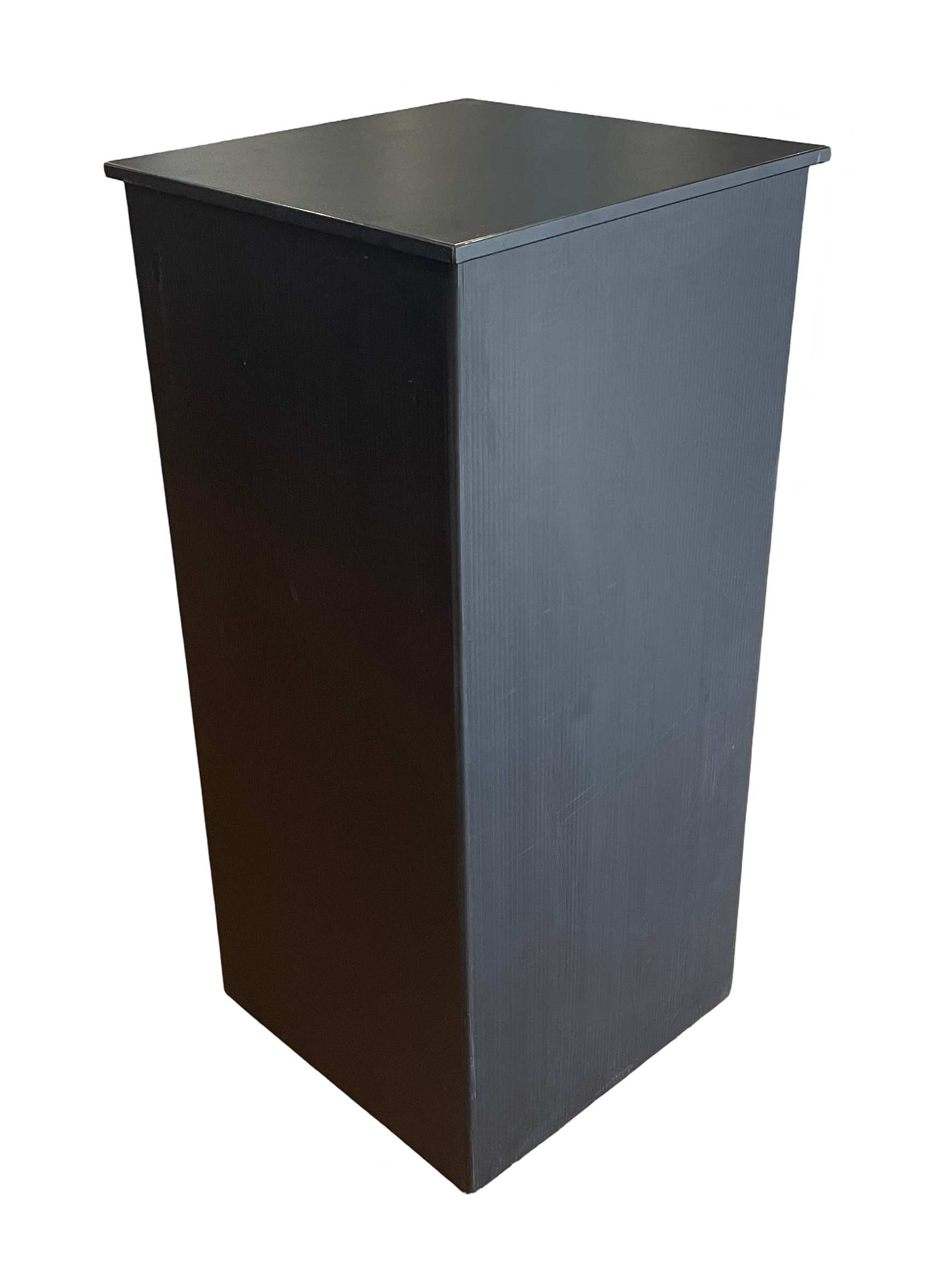 A black pedestal on a white background.
