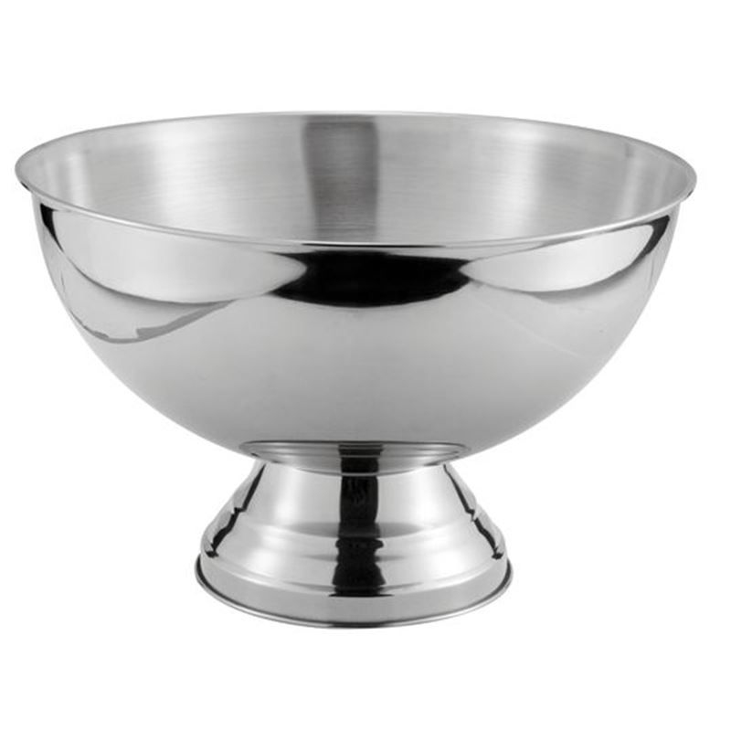A stainless steel egg cup on a white background.