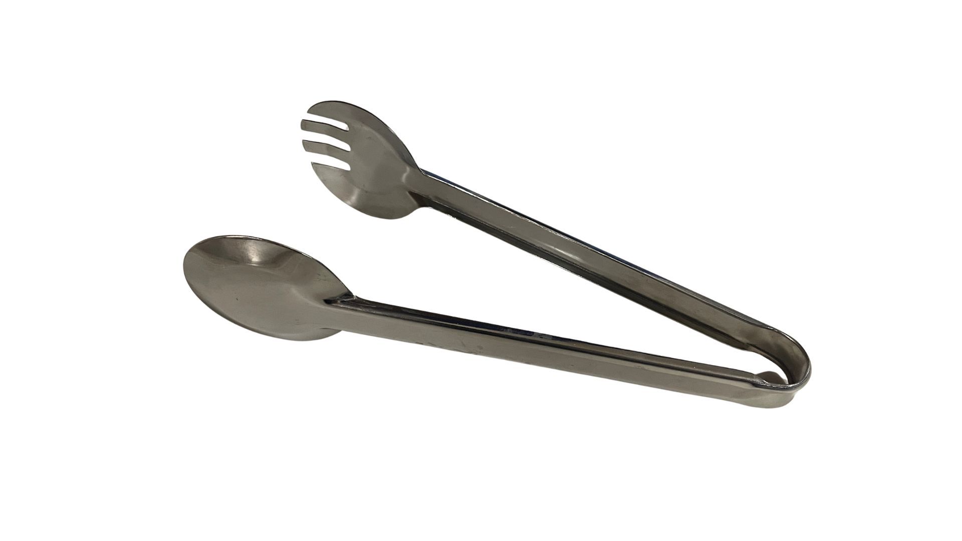 A pair of tongs with forks on them on a white background.