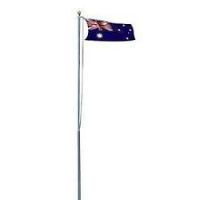 A flag is flying on a pole on a white background.