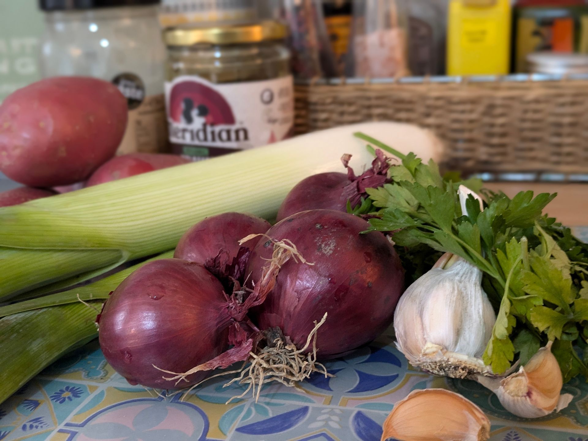 Healthy and Tasty Red Potato, Leek and Onion Pie - A Recipe by Sue Cartwright, Spiral Leaf