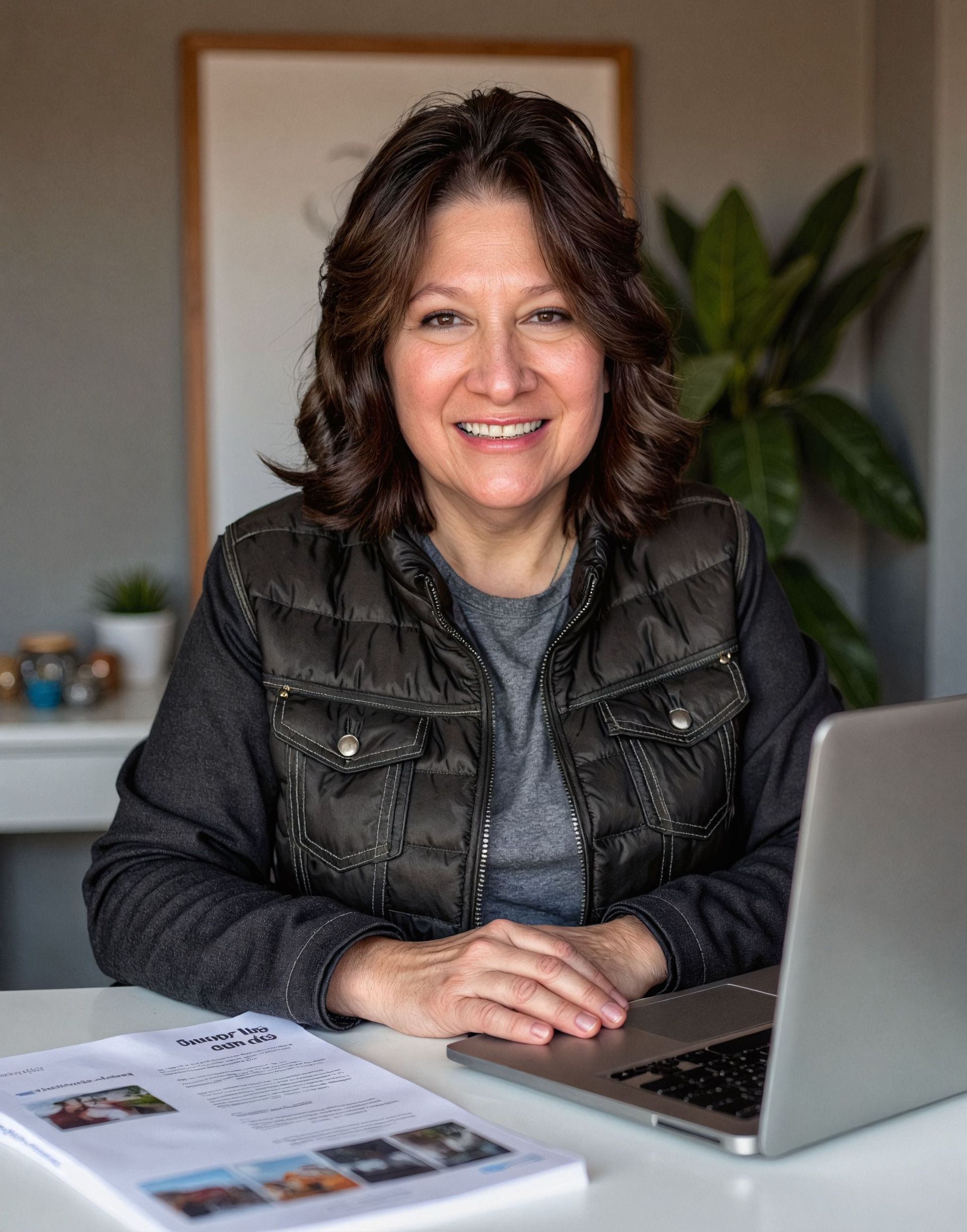 Cat Cusimano, reviewing property listings and negotiating home purchase offers at desk in Chicagoland office.