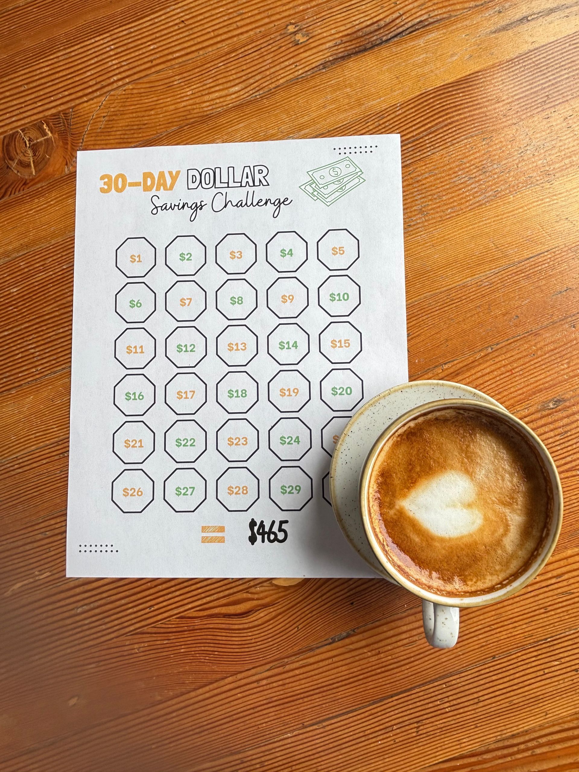 30 day money challenge to save $465 to put towards your savings goals! Save money quickly with a money saving challenge!
