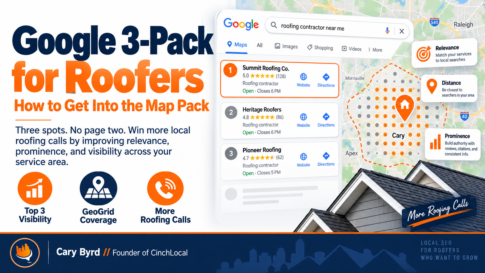 Google 3-Pack for roofers — a mock search result for