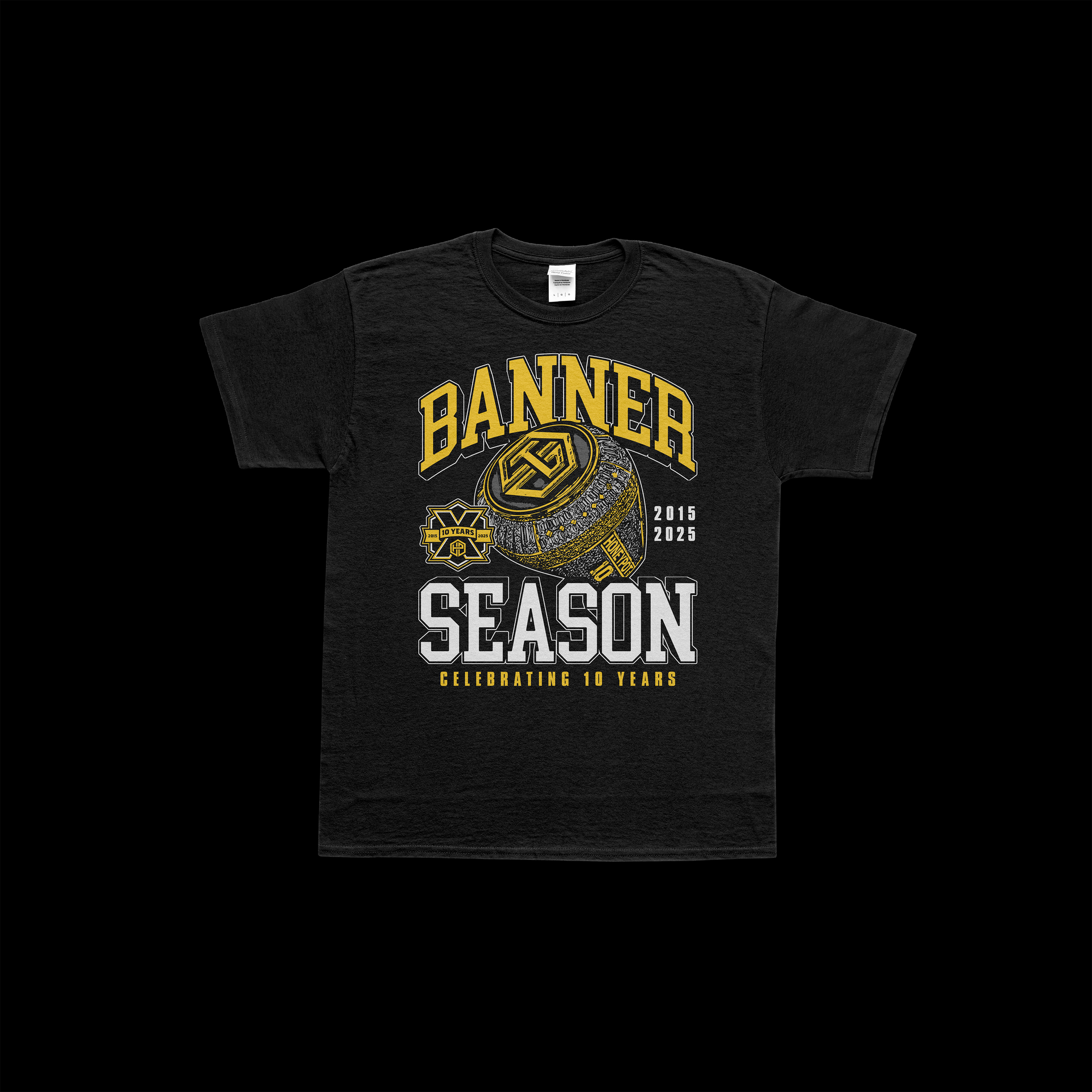 Black t-shirt featuring a yellow