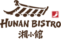 Hunan Bistro logo with stylized boat, brown text, and Chinese characters on a white background