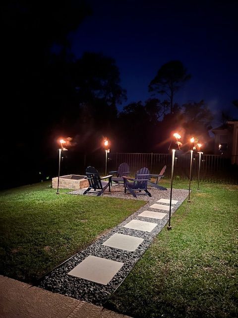 Nighttime backyard scene

