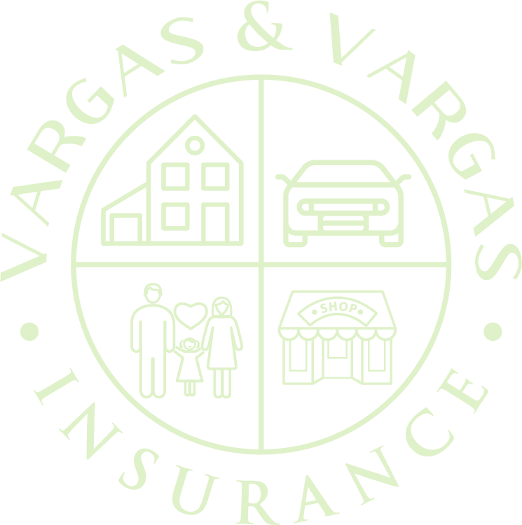 Vargas & Vargas Insurance logo with house, car, family, and shop icons in a circle.