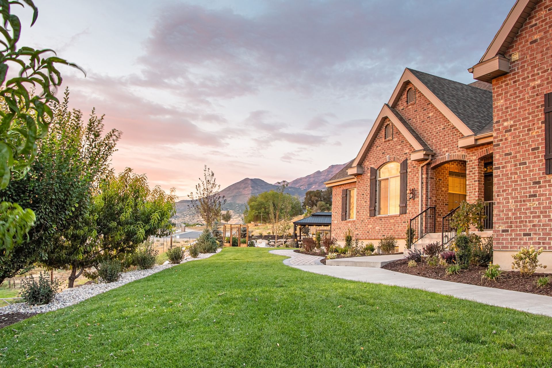 Brick house with green lawn
