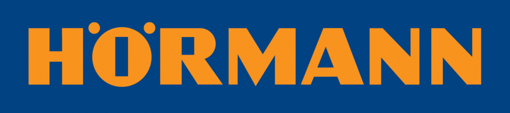 The Hörmann company logo with orange lettering on a solid blue background.