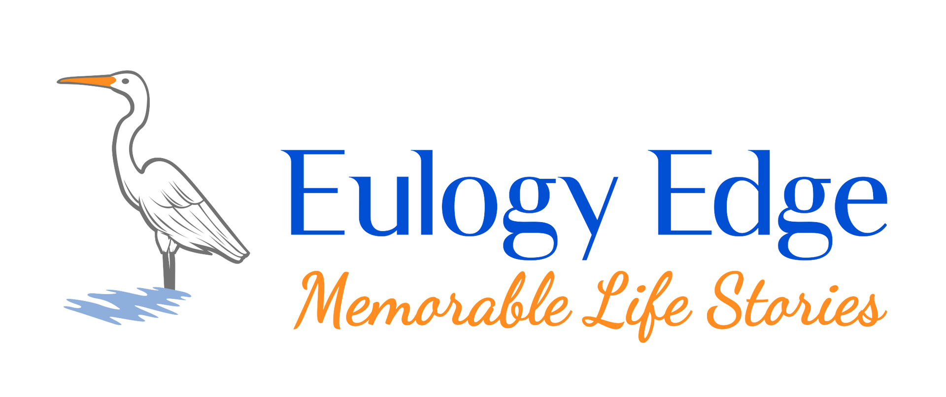 Eulogy-Edge-logo-tagline-memorable-life-stories-and-white-egret