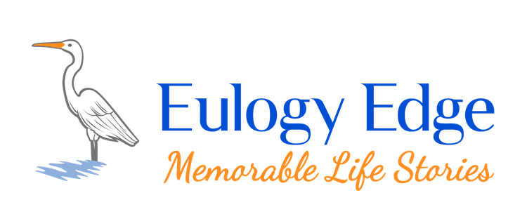 Eulogy-Edge-logo-tagline-memorable-life-stories-and-white-egret