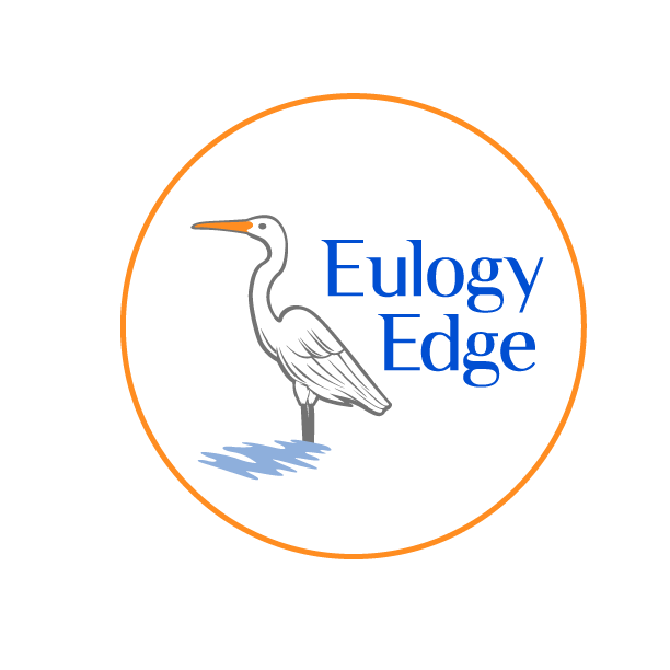 Great egret bird and Eulogy Edge business name logo