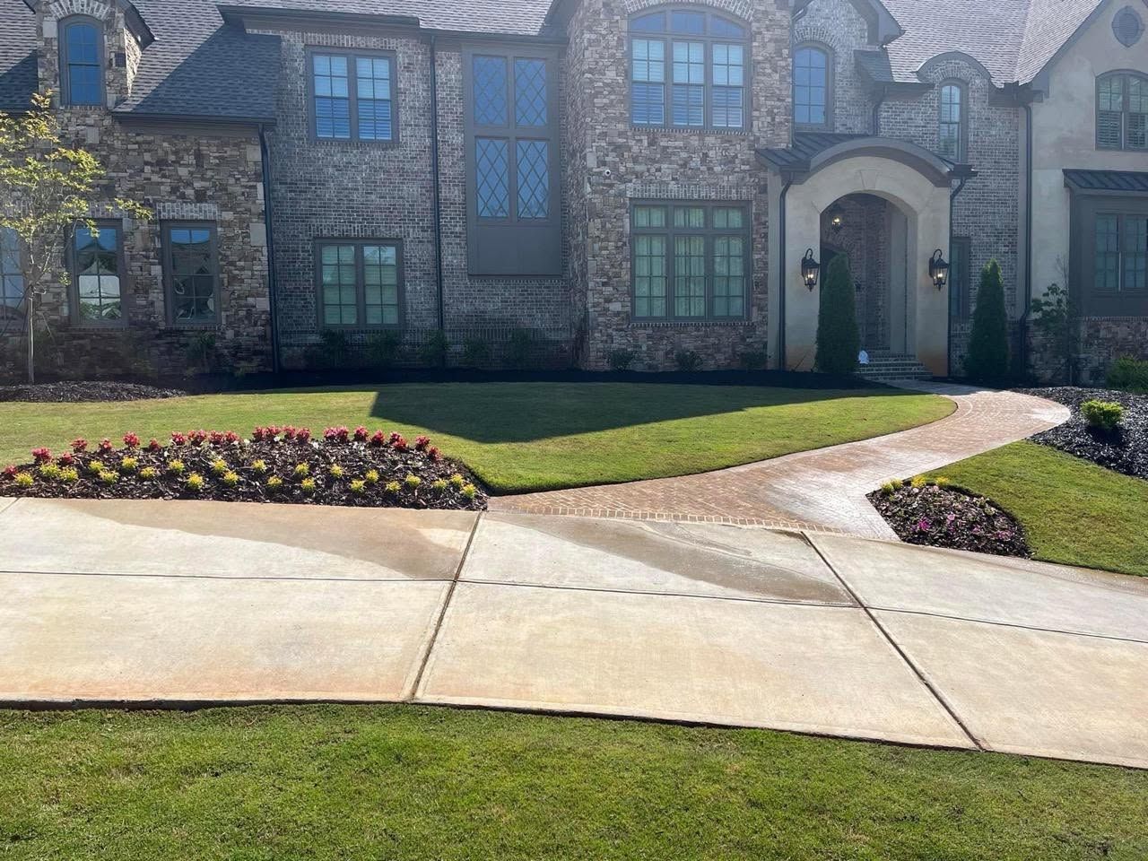 Landscaped front yard with crisp lawn edges