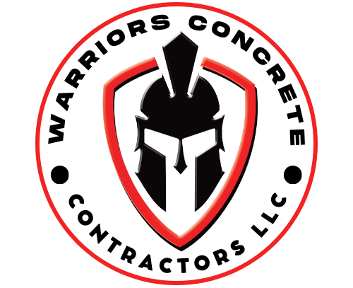 The logo for warriors concrete contractors llc has a spartan helmet on it.