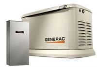 White Generac standby generator beside a gray outdoor control box