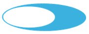 Blue oval logo with a white oval cutout on the left side