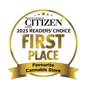 Prince George Citizen 2025 Readers’ Choice First Place badge for Favourite Cannabis Store
