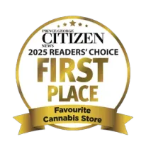 Prince George Citizen 2025 Readers’ Choice First Place badge for Favourite Cannabis Store