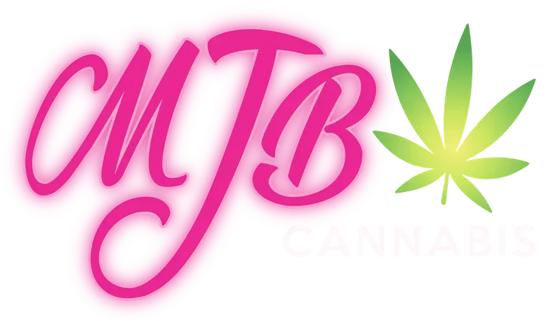 MJB Cannabis logo: pink MJB script with a cannabis leaf
