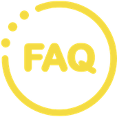 Yellow FAQ icon in a circular outline with three dots on the left.