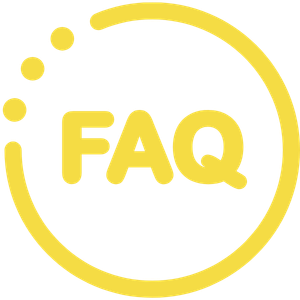 Yellow FAQ icon in a circular outline with three dots on the left.