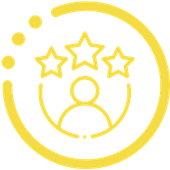 Yellow circular icon with a person silhouette and three stars above it
