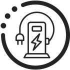 Electric vehicle charging icon with plug and lightning bolt in a circular outline