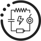 Black-and-white electrical circuit icon inside a circular outline with a lightning bolt in the center