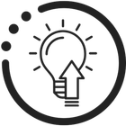 Black outline lightbulb with upward arrow inside a circular progress-style icon on white background