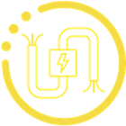 Yellow electrical plug and cable icon with lightning bolt inside a circular outline
