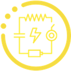 Yellow electric circuit icon inside a circular border with a lightning bolt in the center