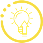 Yellow lightbulb with an upward arrow inside a circular outline and three dots on the left.