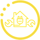 Yellow circular home repair icon with house, wrench, plug, and dotted arc[0m