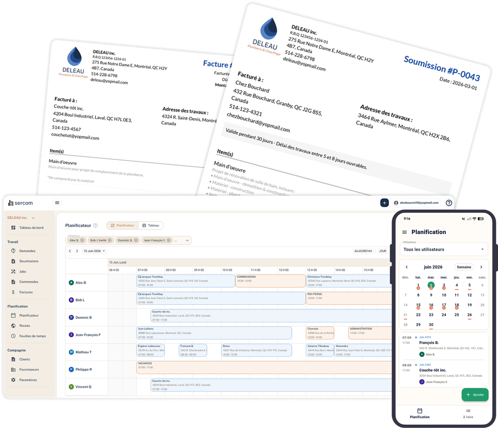 Tableau de bord affichant les factures de services publics, les relevés de compte et une interface d'application de facturation mobile