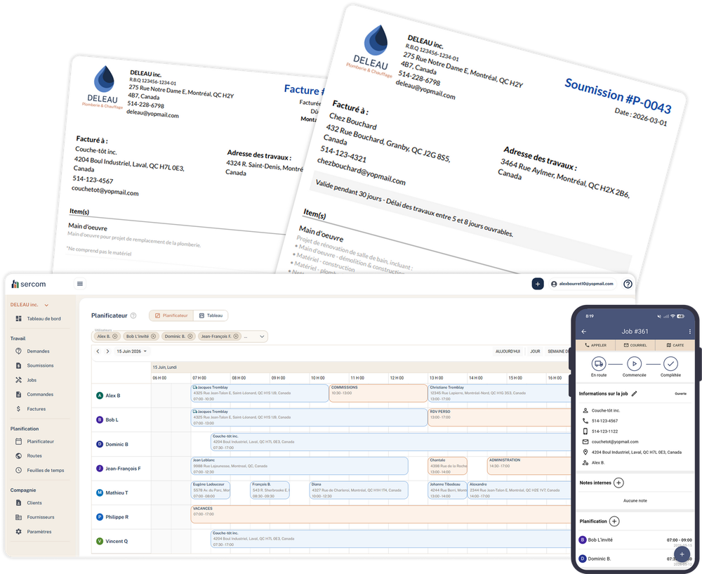 Tableau de bord affichant les factures de services publics, les relevés de compte et une interface d'application de facturation mobile