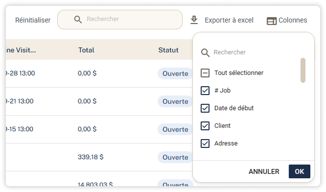 Gestion des colonnes de grilles