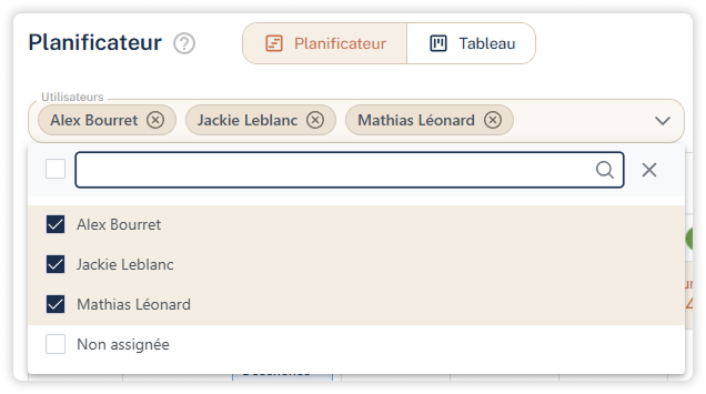 Filtres du planificateur