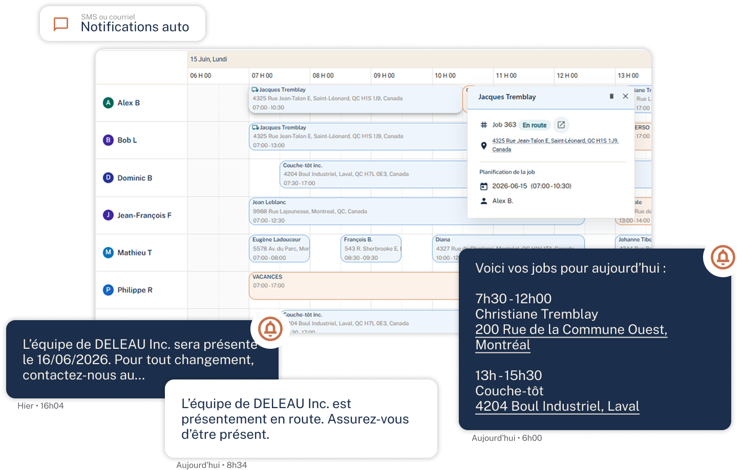 Tableau de bord d'interface utilisateur d'espace de travail blanc avec des cartes de chat et des pop-ups d'informations sombres sur une mise en page de type calendrier