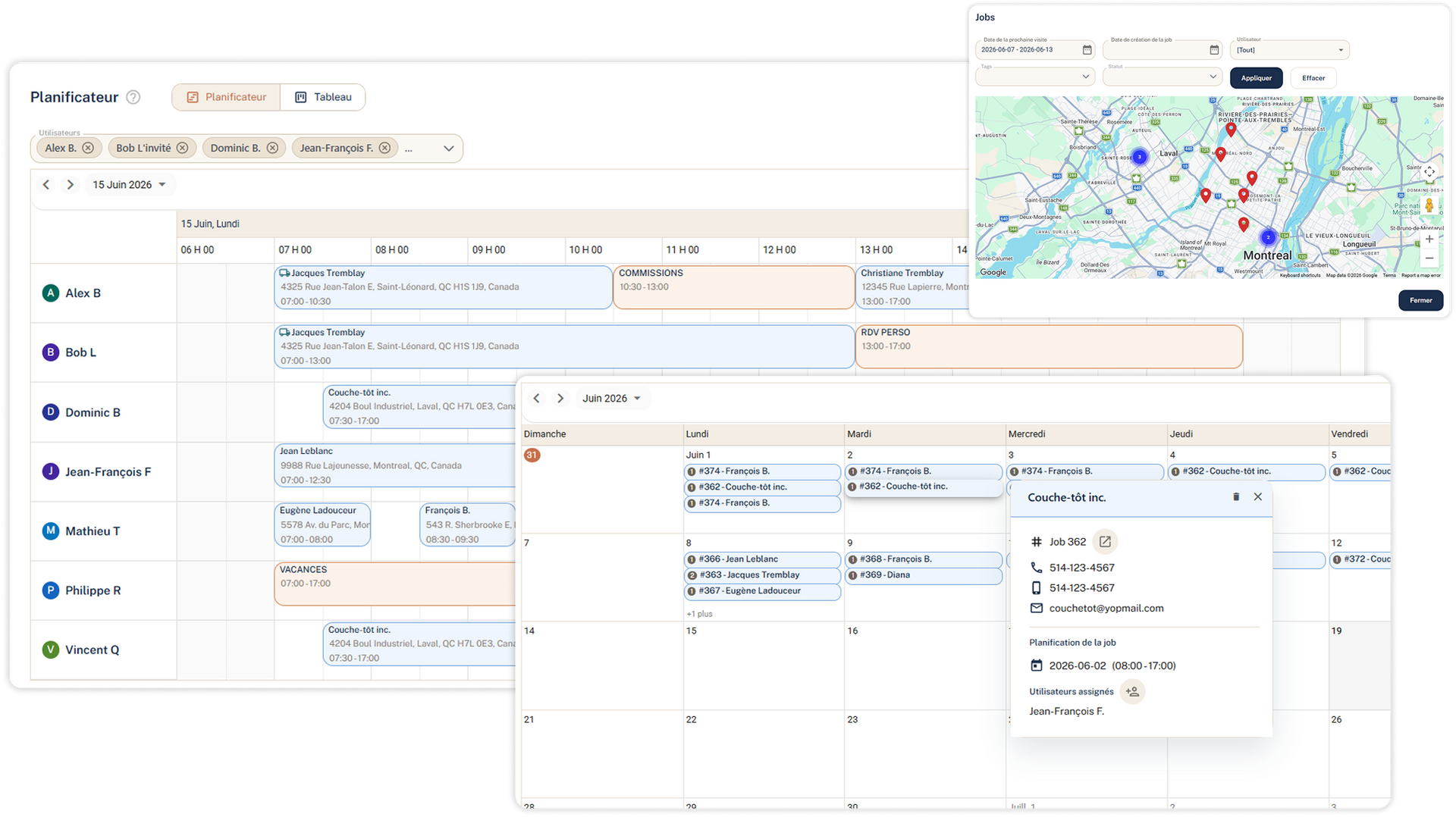 Tableau de bord de réservation de voyages japonais avec calendrier, carte et itinéraires ouverts dans une application web