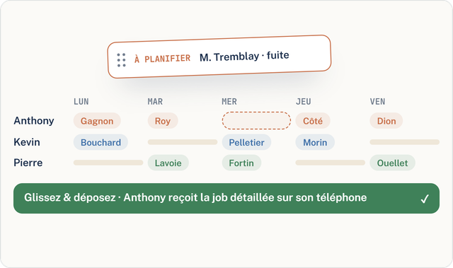 Capture d'écran d'un calendrier de planification avec des événements colorés dans une vue chronologique hebdomadaire