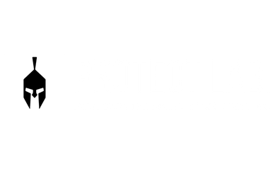 Logo de casque spartiate stylisé noir sur fond blanc