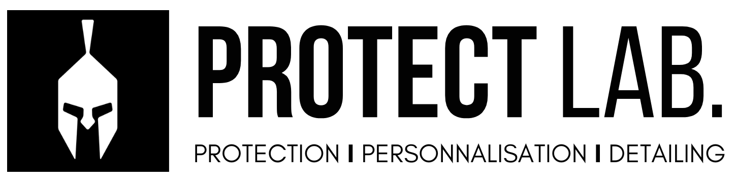 Logo Protect Lab avec icône de bouclier noir et texte en gras sur fond blanc