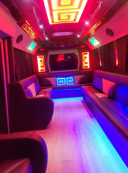 pink Austin party bus with 13 passengers bachelorette party
